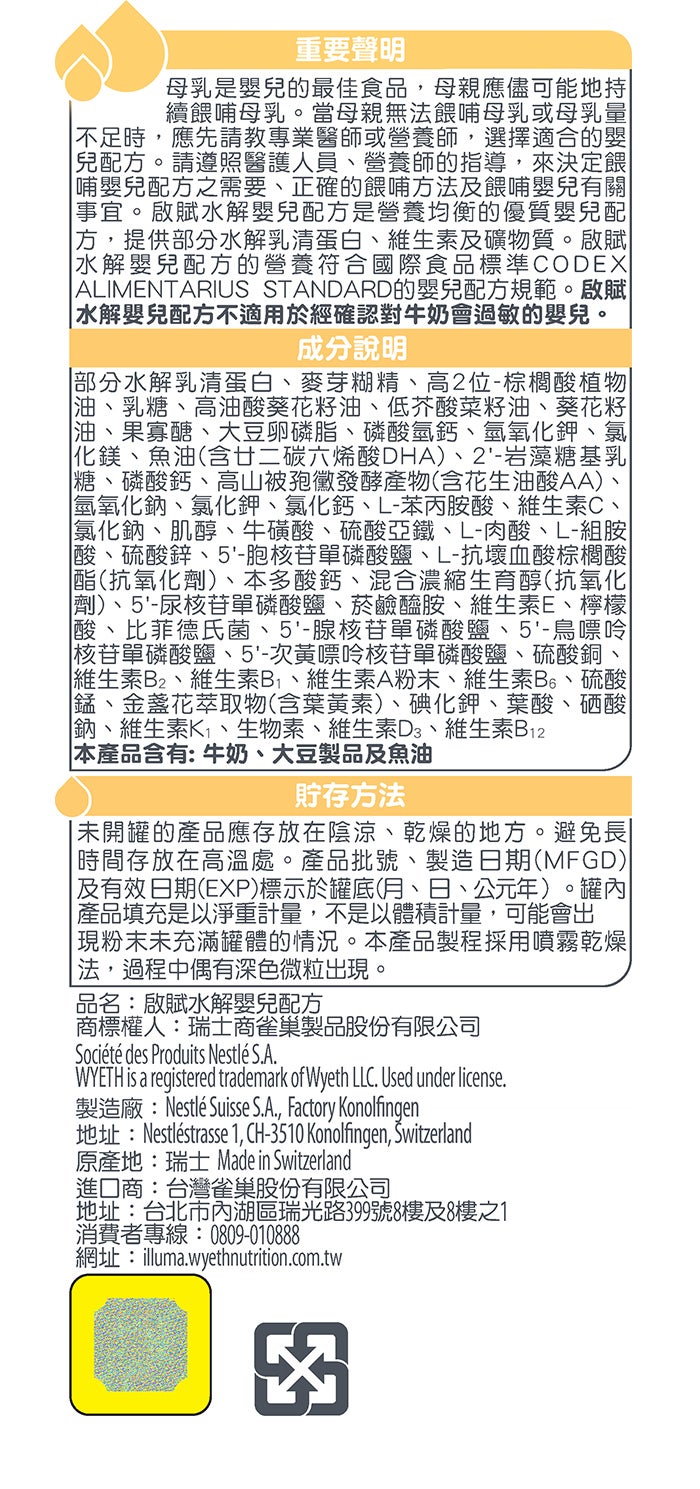 重要聲明 成分說明 貯存方法