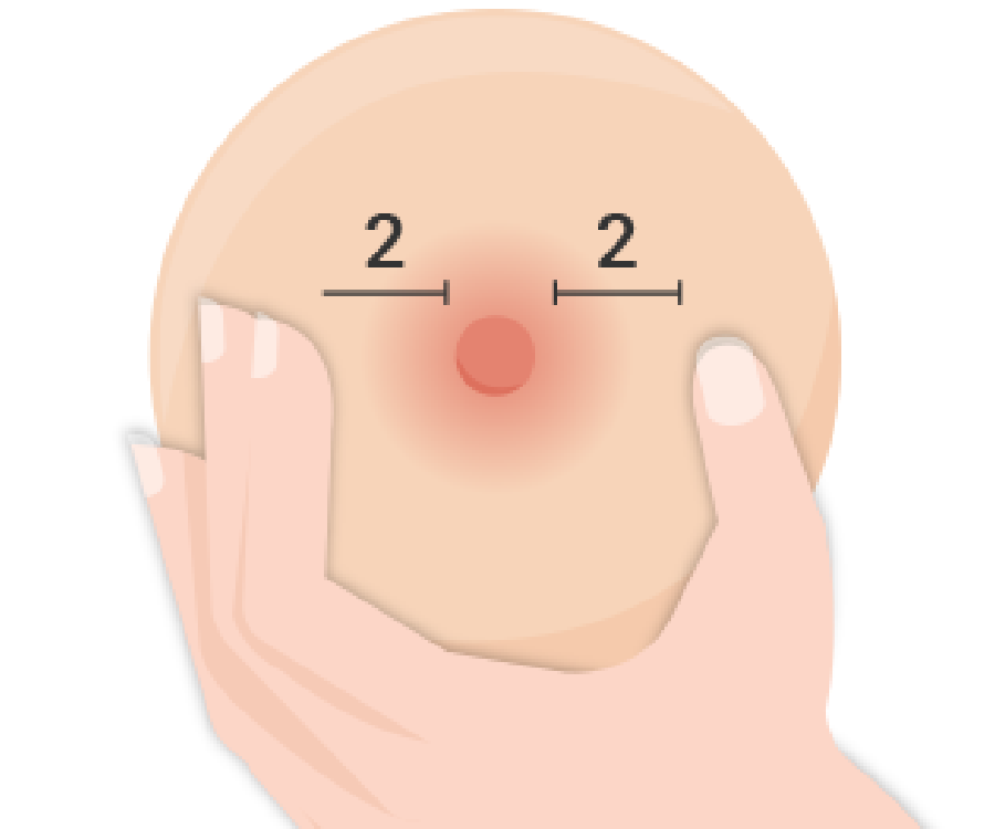 中段奶:以乳暈為基準往外2指寬