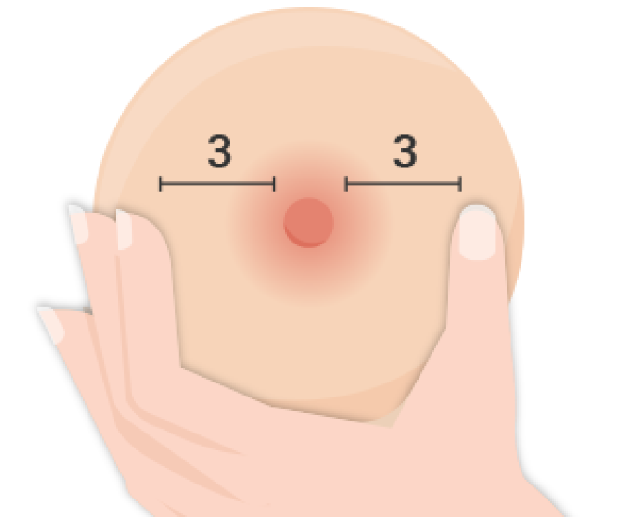 後段奶:以乳暈為基準往外3~4指寬