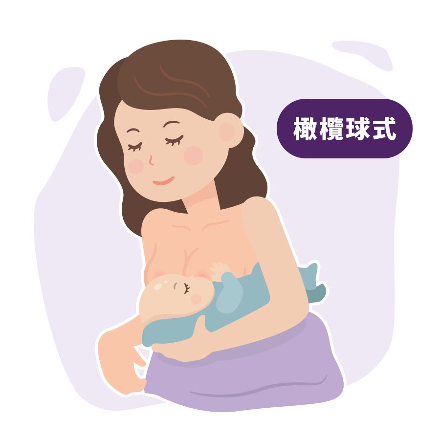 圖說：將寶寶如橄欖球般夾在腋下， 來進行餵奶
