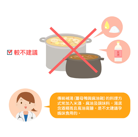 麻油雞高鹽高油又含酒精，不建議懷孕期間食用